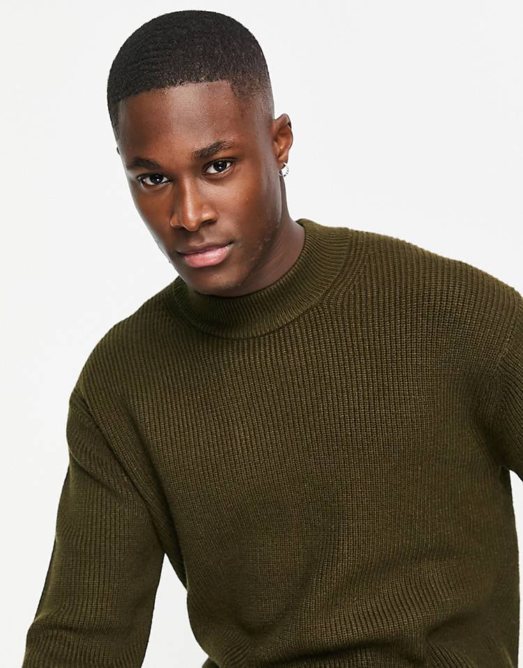 Pull&Bear relaxed fisherman ribbed sweater in forest green